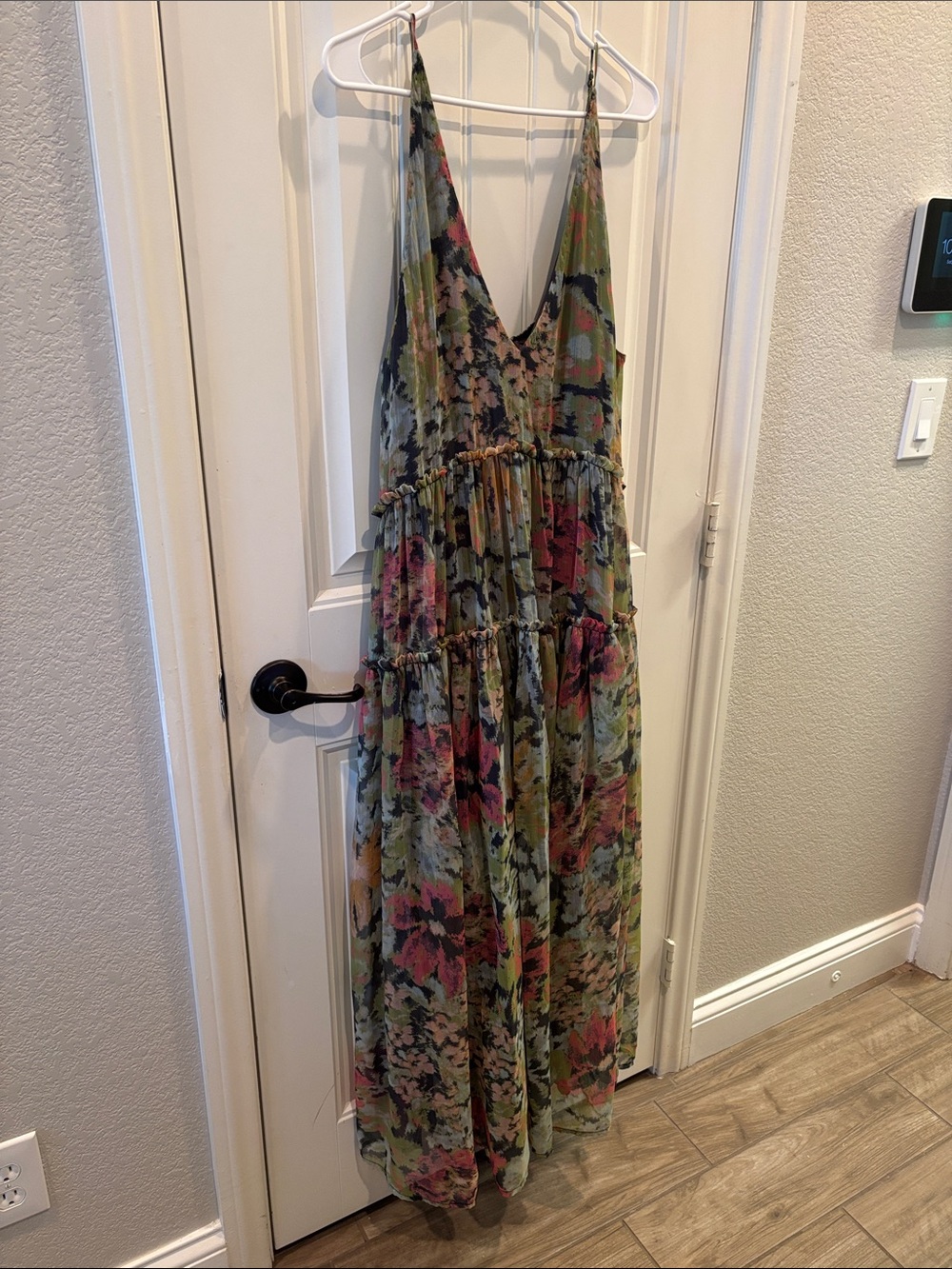 Free People Floral Tiered Maxi in Green and Pink